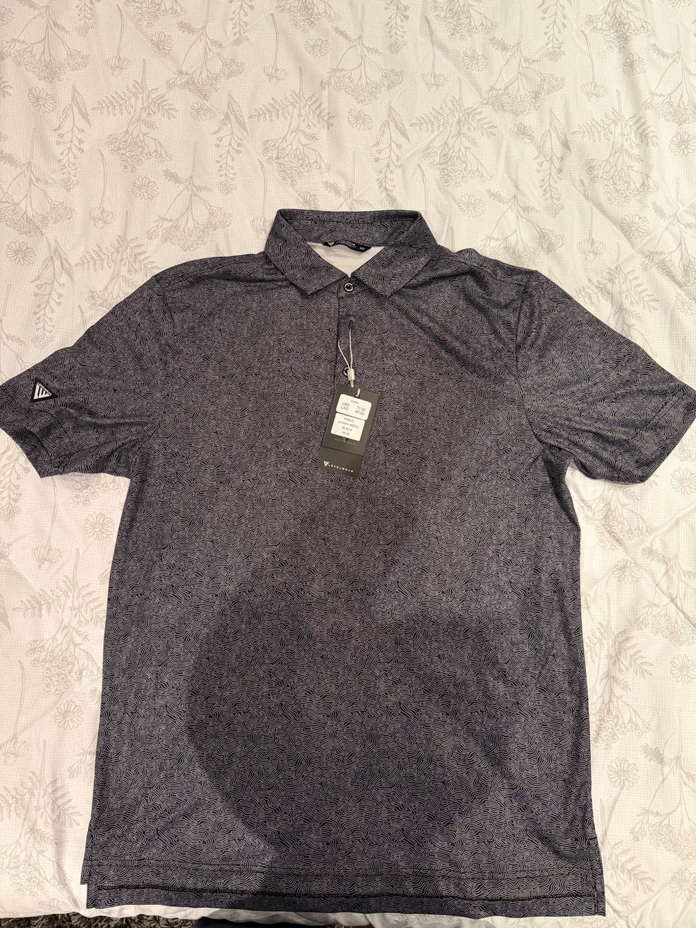 Levelwear Graph Performance Golf Polo Black Grey Pattern NWT Medium